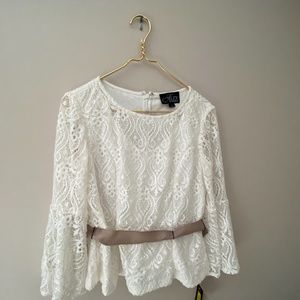 "Alex Evenings" white lace and sequined blouse